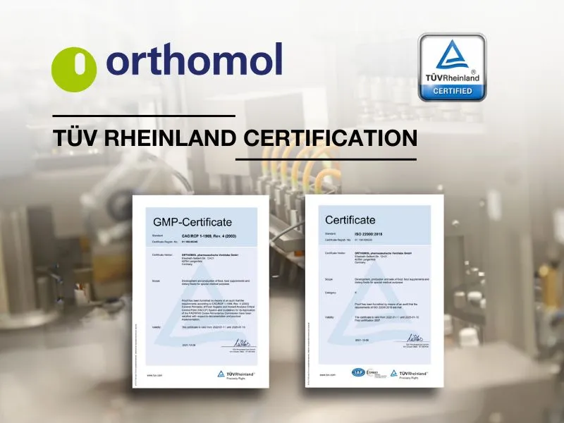 Orthomol đạt chứng nhận của TUV Rheinland