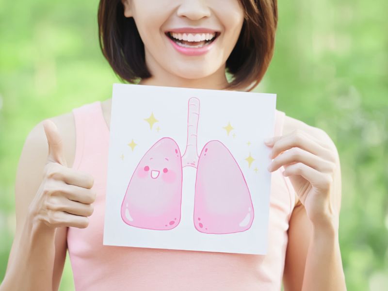 hình ảnh cô gái cầm hình vẽ phổi khỏe mạnh