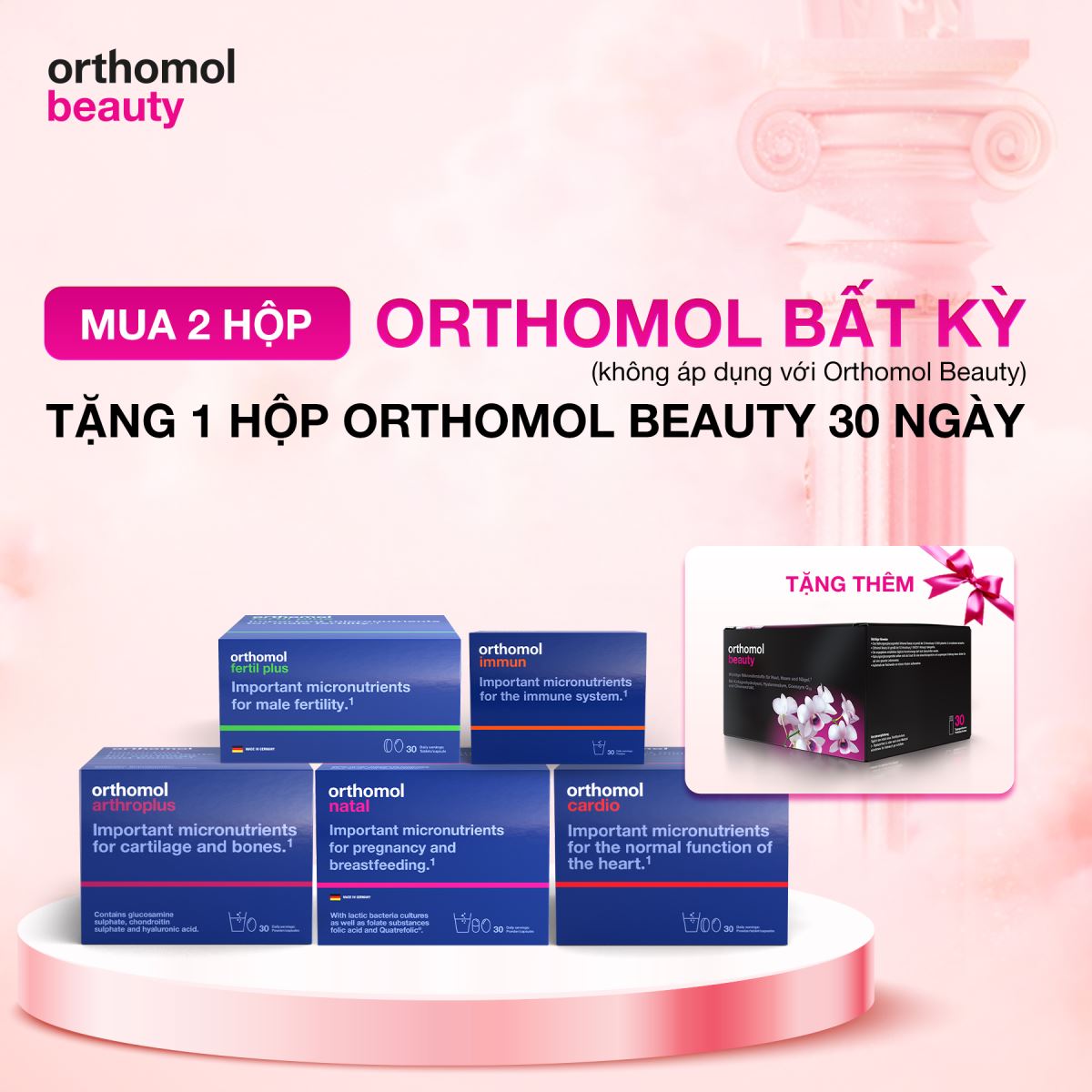 mua 2 sản phẩm orthomol tặng 1 hộp Orthomol Beauty 30 ngày
